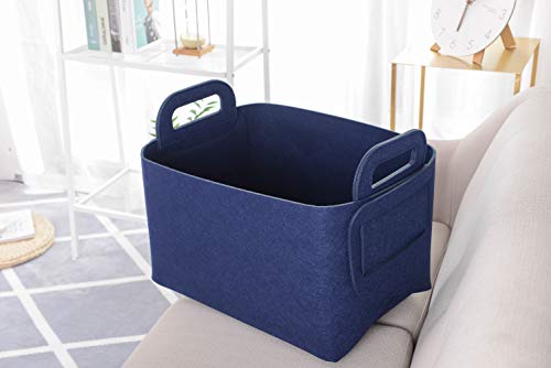 Storage Basket Felt Storage Bin Collapsible& Convenient Box Organizer with Carry Handles for Office Bedroom Closet Babies Nursery Toys Laundry (Navy Blue, 19.9inch（L）×13.6inch（W）×12.6inch（H）) - color: Navy Blue, size: 19.9inch（L）×13.6inch（W）×12.6inch（H）