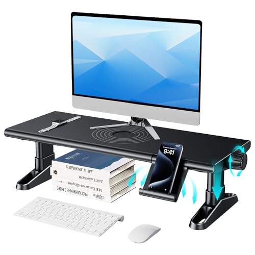 Computer Monitor Stand Riser for Desk,4.4-5.7 Inches Freely Height Adjustable with Cellphone Holder,Multi-Purpose Desktop Organizer Monitor Stands Riser for Computer,Laptop,Printer,TV (BLack)
