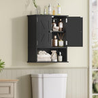 TEENFON Bathroom Wall Cabinet, Over The Toilet Space Saver Storage Cabinet with Barn Doors & Adjustable Shelf, Hanging Medicine Cabinet, Black UNGGX003HV1 - color: Black