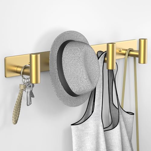 VAEHOLD Hat and Coat Wall Mount Rack - Hooks for Robes, Bags, Keys, and Towels - Bathroom Towel Hanger Organizer (Gold, “T“ Shape 4 Hooks 2 Pack) - color: Gold, size: “T“ Shape 4 Hooks 2 Pack