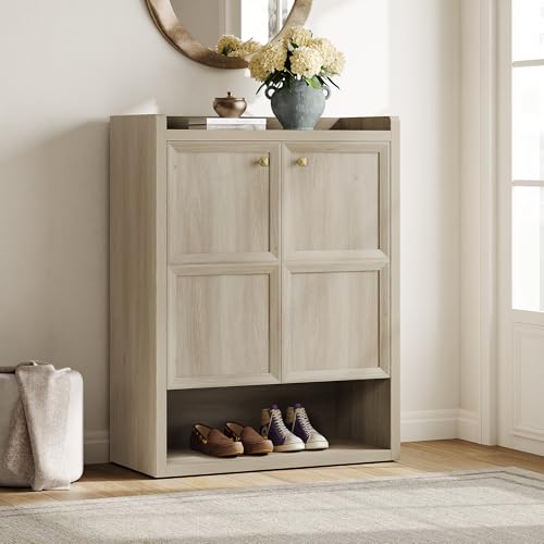 SICOTAS Shoe Cabinet Storage for Entryway - 24-Pair Shoe Cabinets with Doors and Adjustable Shelves, Farmhouse 33.9" Wide 7-Tier Shoes Storage Cabinet for Mudroom Closet Hallway, Grey White Oak - color: Grey White Oak, size: 1 Piece
