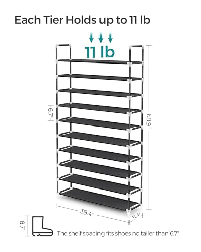SONGMICS Shoe Rack, 10-Tier Shoe Shelf, Shoe Storage Organizer, 11.4 x 39.4 x 68.9 Inches, Metal Frame, Non-Woven Fabric Shelves, for Entryway, Bedroom, Black ULSH11H - color: Black, size: 11.4"D x 39.4"W