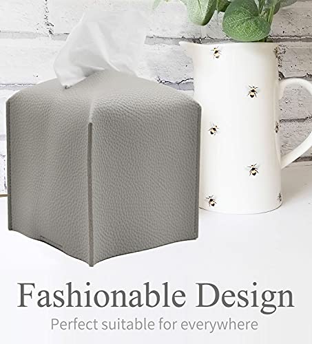 Livelab Tissue Box Cover Holder, Square Modern Decoration PU Leather Facial Tissues Case Roll Paper Dispenser for Bathroom Vanity Countertop, Night Stands, Office Desk Car 5X5X5'' | Pastel Grey - color: Pastel Grey