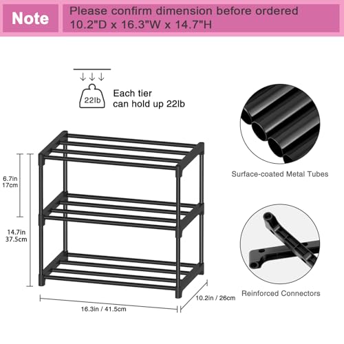 Autonomier 3 Tier Extra Small Shoe Rack (16.3" Wide), Narrow Stackable Shoe Shelf for Kids Toddler Adult, Lightweight Shoe Rack Stand for Closet Dorm Storage Organizer, Front Door Entrance, Entryway - size: 3-Tier