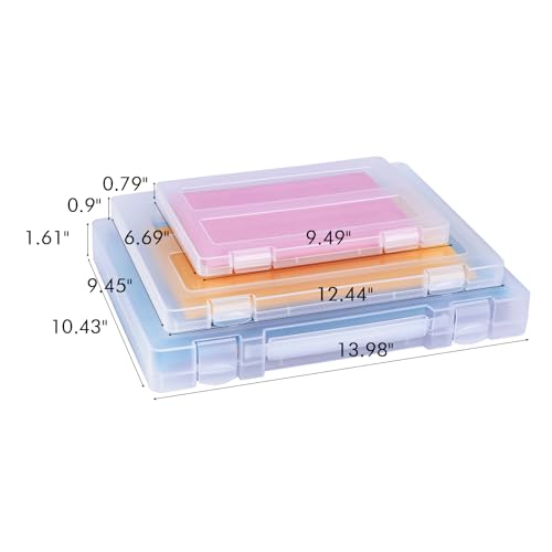 12 Pack A4 Paper Storage Boxes, 8.5 x 11 Plastic Portable Project Case for US letter Size and A4 paper, Plastic Multi-Purpose Thick Scrapbook Storage Box for Office - size: 14x0.6x1.6+12.6x9.5x1+9.5x6.7x0.8 inches