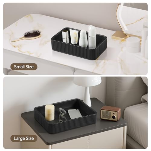 Desk Organizer Tray, PU Leather Nightstand Organizer Perfume Valet Tray for Men Women, Decorative Vanity Trays Trinket Dish Key Bowl for Entryway Table (2pcs, Black, Large+Small) - color: Black, size: 11.5" x 8.3" x 2.2"& 9.5" x 6" x 2.2"