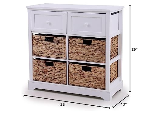 PHI VILLA Storage Cabinet with Baskets Rattan Cabinet with Drawers Farmhouse Accent Cabinet for Bedroom Entryway, 2 Drawer and 4 Baskets Accent Chest White - color: White, size: 4 Baskets