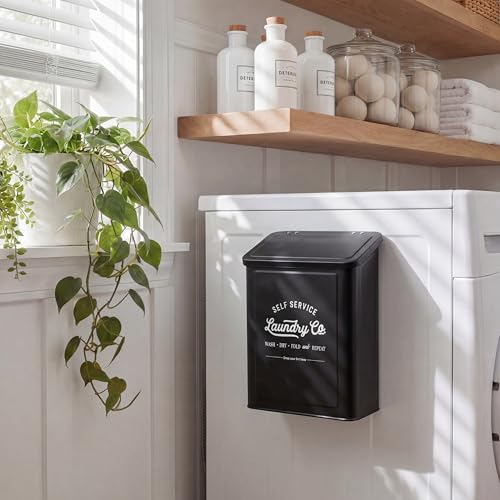 MONJITA Magnetic Lint Bin for Laundry Room, Metal Trash Can with Lid for Dryer, Farmhouse Lint Holder, Laundry Co Sign, Laundry Room Storage Decor with Dryer Lint Brush (Black-Dryer Ball Set) - color: Black (Dryer Ball Set)