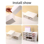 Feadily（4 Pack Plastic Desktop Storage Box with Clear Drawers, Can Be Freely Spliced and Combined, Small Parts Organizer, White