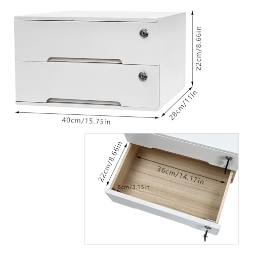 2-Tier Desk Organizer with Lockable Drawers, 2 Pairs of Keys, Wooden Desktop Storage Box, Categorized Storage Desktop File Cabinet(White)… - color: White-2 Tiers
