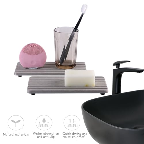 NiuYichee 2 PCS Water Absorbent diatomite Coasters, 8.3" x 4" Water Absorbing Stone Tray for Sink, Stone Drying mat for Kitchen Counter, Stone soap Tray Used for Hand Soaps & toiletries & Plants - color: Grey, size: 8.3 x 4 inches