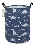 FANKANG Storage Basket, Nursery Hamper Canvas Laundry Basket Foldable with Waterproof PE Coating Large Storage Baskets for Kids Boys and Girls, Office, Bedroom, Clothes,Toys(Blue dinosaur) - color: Blue dinosaur