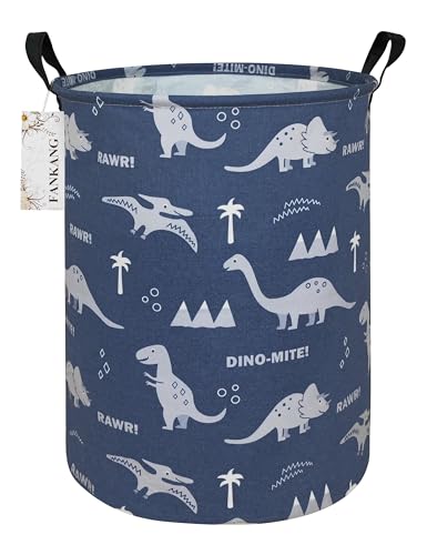 FANKANG Storage Basket, Nursery Hamper Canvas Laundry Basket Foldable with Waterproof PE Coating Large Storage Baskets for Kids Boys and Girls, Office, Bedroom, Clothes,Toys(Blue dinosaur) - color: Blue dinosaur