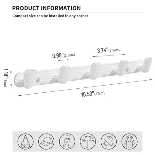 Coat Rack Wall Mount White, 5 Hooks Rack Metal Coat Hanger Wall for Hanging Hat Purse and Robes, Towel Hook for Bathrooms and Entryway (1 Pack) - color: White, size: Round 5 Hooks 1 Pack