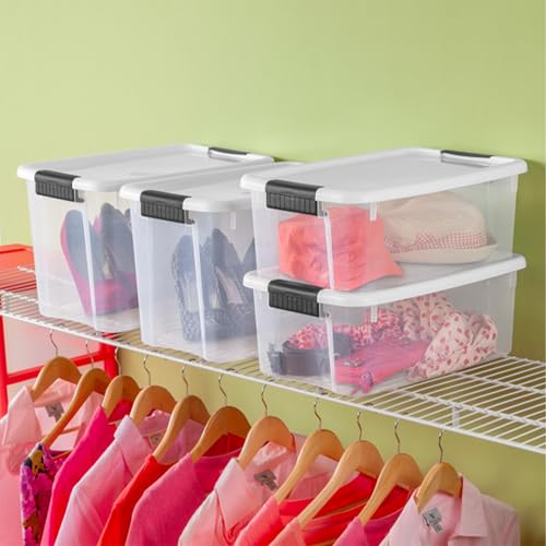 Sterilite 6-Pack Ultra Latching Box, Storage Bins with Lids, Clear Plastic, 18 Quart - Heavy-Duty Organizing Containers for Closet, Bathroom, and Office - size: 18 Quart