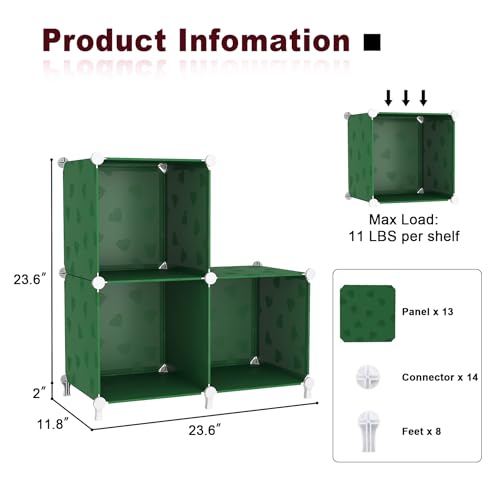 UNKU Cube Storage Organizer, 3 Cube Closet Organizer Storage Shelves, DIY Stackable Bookcase, Clothes Organizer Shelf for Closet, Bedroom, Living Room, Cabinet, Home, Office, Green - color: Red, size: 3cube