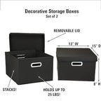 Household Essentials Fabric Storage Boxes with Lids and Handles, Black - color: Black, size: 2 Count