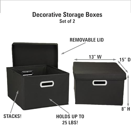 Household Essentials Fabric Storage Boxes with Lids and Handles, Black - color: Black, size: 2 Count