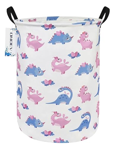 Round waterproof laundry basket,foldable storage basket,laundry Hampers with handle,gift basket,suitable for children's room and toy storage (Pink Dinosaur) - color: Pink Dinosaur