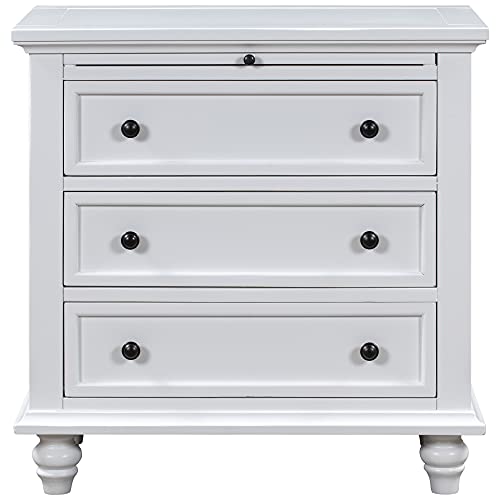 Modern Storage Wood Cabinet with 3-Drawer, Sofa Table Console Table End Table with Pull Out Tray, Accent Table Furniture for Entryway Living Room Bedroom, Fully Assembly Bedside Table - color: White