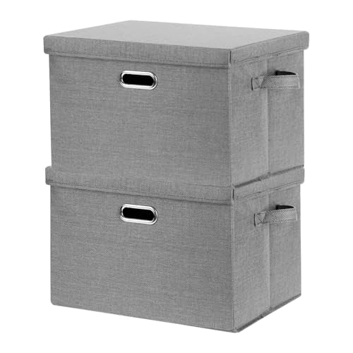 SNWDN 2 Pack Large collapsible Fabric Storage Bins with Lids Fabric storage box with lids for Household and office use (grey 17.3x11.4x11.8 inches) - color: grey, size: Large（2-Pack 17.3*11.4*11.8 Inches）