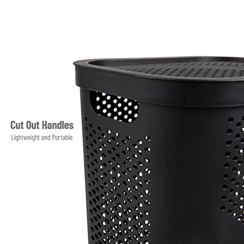 Mind Reader 60L Slim Laundry Hamper, Clothes Basket, Lid, Ventilated, Plastic, Set of 2, Black - color: Black, size: 2-Pack