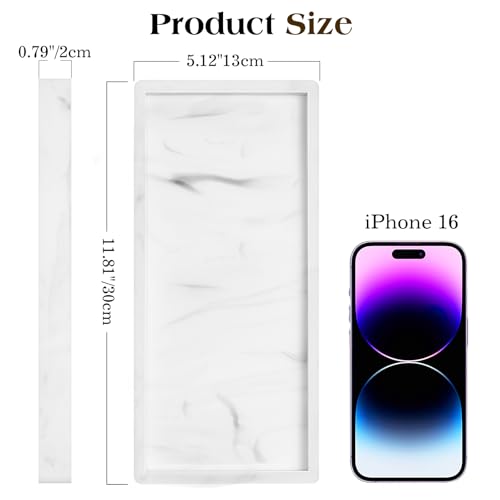 Luxspire Bathroom Vanity Tray, 11.8 x 5.1 Silicone Kitchen Counter Tray for Soap Dispenser, Bathroom Countertop Organizer for Perfume Soap Towel Bathroom Accessories, 2 Packs, Marble White - color: Marble White, size: 11.81 × 5.12 × 0.79 in