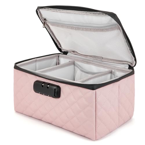 KaAutoler Portable makeup box with Lock, Large Capacity Travel Makeup Case Organizer, Makeup Bags for Girls Traveling With Handle and Divider Makeup Bag (Pink) - color: Pink