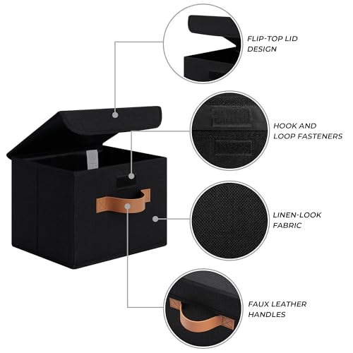 GRANNY SAYS Small Storage Bins with Lids, Small Storage Boxes, Shelf Baskets for Shelf, Collapsible Storage Bins for Living Room, Bedroom, 10x8x7 Inch, Black, 2-Pack - color: Black, size: Small-2 Pack