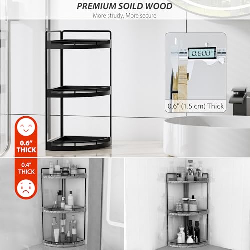 Corner Bathroom Counter Organizer, 3 Tier Bathroom Sink Shelf Countertop, Wood Vanity Skincare Storage for Toiletries Decor, Makeup, Dresser(Black) - color: Black