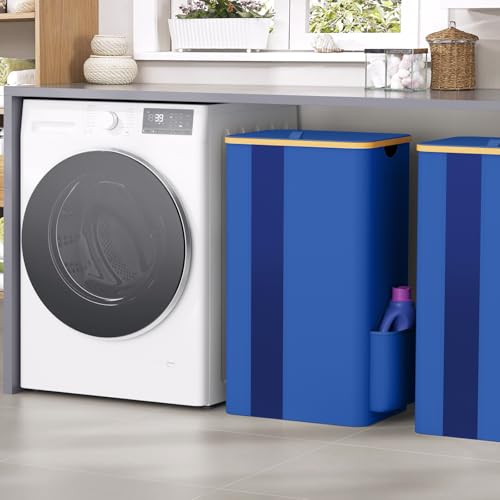 BlissTotes 100L Bamboo Laundry Hamper with Lid, Breathable Mesh Bag & Window, Portable, Moisture Resistant, Blue - color: Blue, size: 100L