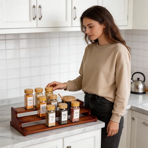 Bamboo Spice Rack，3-Tier Spice Rack Organizer for Cabinet or Pantry (Walnut, L) - color: Walnut, size: L