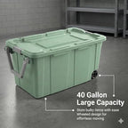 40 Gallon Wheeled Storage Tote with Lid – Heavy Duty Rolling Storage Bin with Ergonomic Handle & Secure Latches – Large Plastic Stackable Container for Garage Basement Workshop (Green) - size: Green