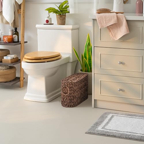GRANNY SAYS Toilet Paper Storage Basket with Lid, Woven Toilet Paper Holder, Waterproof Bathroom Organizers and Storage, Wicker Basket for Bathroom Storage, Brown - color: Brown, size: 15¾"L x 6½" Wx 10¼"H (with Lid)