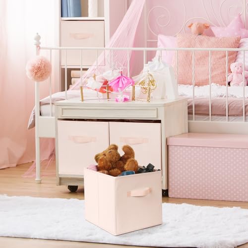 Criusia Storage Cubes - 13 Inch Heavy Duty Fabric Storage Bins for Shelves Closet Cube Organizer - 8 Pack Collapsible Cube Storage Bins Baskets for Clothes Blankets Toys - Nursery Organization - color: Peach Pink, size: Large -13 inches