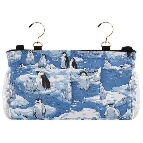Bedside Caddy Hanging Bunk Bed Caddy Bed Organizer Hanging Pocket with 2 Hooks Bedside Storage Organizer Pocket Bag Holder Blue Penguins Ice Floes Snow Water - color: Blue Penguins Ice Floes Snow Water