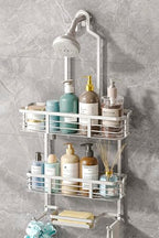 Shower Caddy Hanging, Never Rust Aluminum Shower Organizer, Over Showerhead No Drilling Shower Racks, with Soap Holder Multi Hooks Bathroom Storage for Shampoo Sponge,Silvery - color: Silvery
