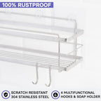 KINCMAX Premium Shower Caddy with Soap Holder, 2-Pack Adhesive Organizer, No Drill Bathroom Shelves, Rustproof Stainless Steel Shelves for Inside Shower, Storage Rack, Silver - color: Polished Silver 02 + Soap Holder
