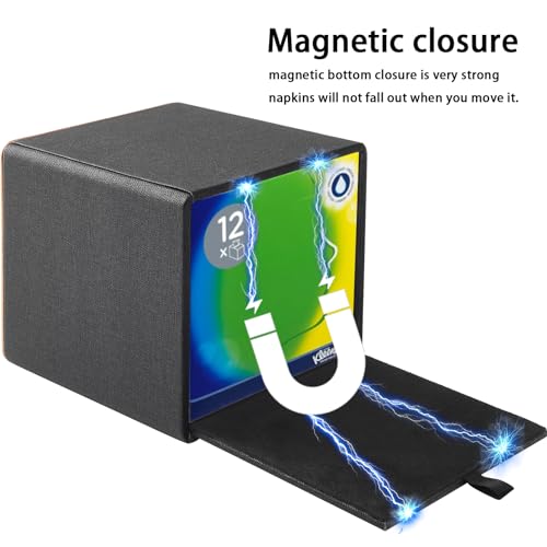 Tissue Box Cover Square Tissue Box Holder PU Leather Facial Organizer with Magnetic Bottom,Decorative Napkin Caddy for Vanity Dresser Night Stand Table Countertop Home Office Car,Black - color: Linen Texture Black