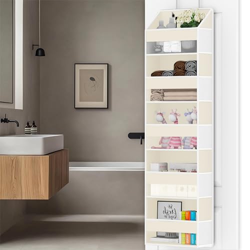 Over Door Organizer with 5 Large Pockets & 10 Mesh Side Compartments - Behind The Door Storage for Bathroom, Bedroom, Closet, Pantry, RV & Nursery - Baby Room Organizer Solution - Beige - color: Beige
