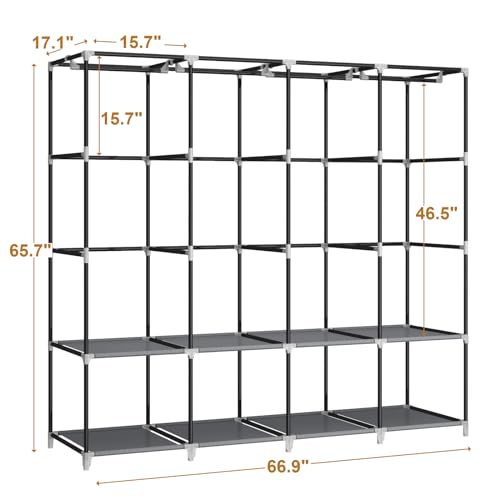 MOGELAFOO Portable Closet Wardrobe, 67-Inch Clothes Organizer with 4 Hanging Rods and 8 Shelves, Non-Woven Fabric Cover, Large Capacity Storage for Bedroom and Living Room, Grey - color: Grey, size: 67"W x 18"D x 66"H