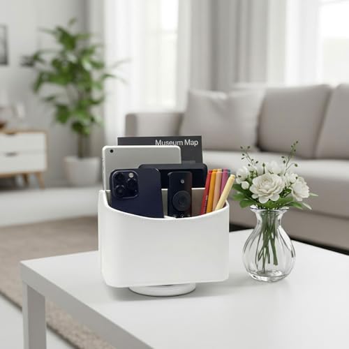 UnionBasic Rotating Desk Organizer, 360 Desk Spinning Caddy, Desktop TV Guide/Mail/Media/Remote Controller Holder Organizer,White - color: White