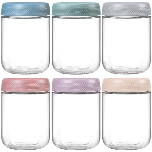 NETANY 6-pack 16 oz Overnight Oats Containers with Lids, Glass jars with Airtight Lids, Wide mouth Mason Salad jars, Glass Food Storage Containers for Snacks Yogurt Spice Sugar - color: Multicolor- 16 oz (6 Pack)