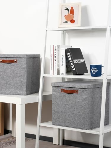 Temary Fabric Storage Bins with Lids 13 Inch Storage Cubes with Lid, Decorative Foldable Storage Boxes for Clothes, Closet Organizers (Grey, 13x13x13inch) - color: A-Gray, size: 13×13×13