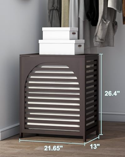 Laundry Hamper, 27.3 Gallon (103L) Bamboo Wood Clothes Laundry Basket with Lid and Handles, Removable Liner - color: Brown, size: Extra Large