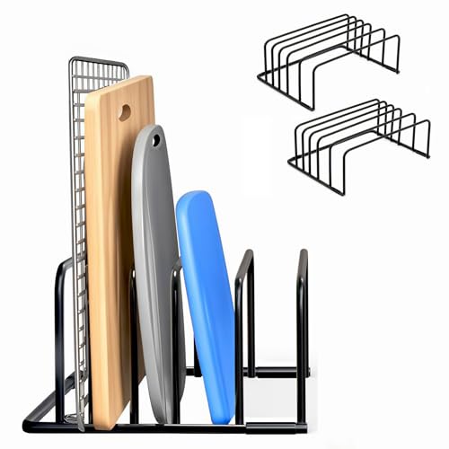 Kitchen Cutting Board Organizer Rack, 5-Slot Storage Holder for Boards, Bakeware, Cookie Sheets (2pc Black) - color: 2pc Black