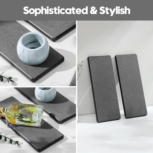 Razborci 2PCS Bathroom Trays, Water Absorbing Diatomite Stone Quick Drying Mat for Kitchen Counter, Dish Rack Soap Dispenser Sponge Holder Caddy Sink Vanity Organizer, Dark Gray Slate,9"x3.5" - color: 2 Pack - Charcoal Gray, size: 9" X 3.5"