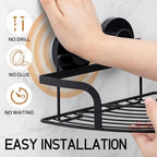 LEVERLOC 2 Pack Strong Suction Cup Corner Shower Caddy, Large Capacity Removable Bathroom Organizer, Stainless Steel Rustproof Shower Shelves with Hook, Drill-Free Wall Mounted Suction Basket, Black - style: Corner 90°, Black