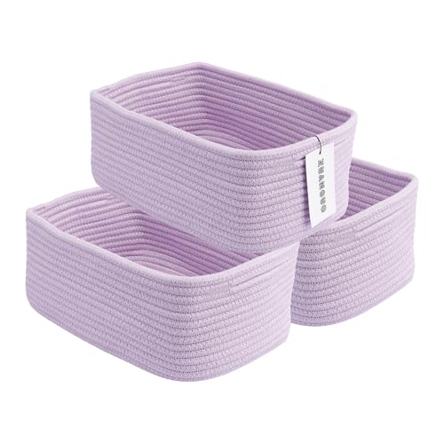 XUANGUO Small Woven Storage Baskets 12“X8”X5“ Decorative Rope Bins for Organizing Shelves, Closets, and Toys, Empty Gift Baskets, Cute Organizer Basket for Home and Office (purple, regular) - color: purple, size: regular