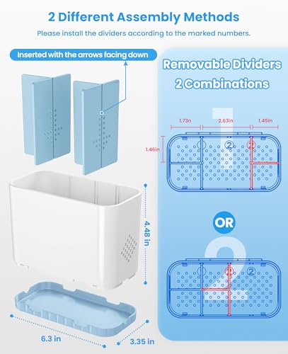 Toothbrush and Toothpaste Holders for Bathrooms Countertop - Detachable 5 Slots Kids Electric Toothbrush Holders Set Wall Mounted with Removable Dividers for Bathroom Decor and Accessories Organizer - color: Whiteblue
